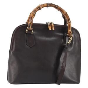 GUCCI Bamboo Hand Bag Leather 2way Brown Gold 000 2122 0290 Auth 158454
